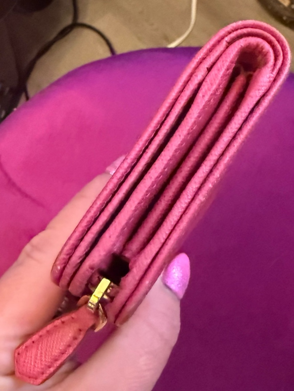 Prada Hot Pink Saffiano Leather Zip Wallet with Gold Logo - Picture 6 of 11